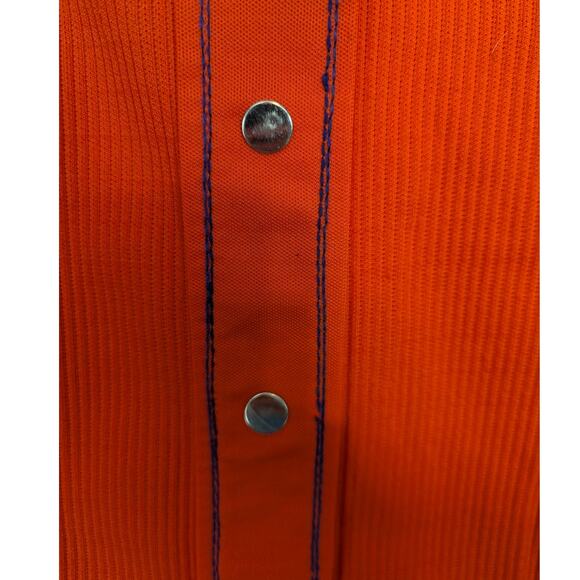 Vintage 60's 70's Women's Orange Dagger Collar Blouse Ribbed Snap Polyester - Picture 5 of 8